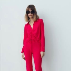 ZARA GATHERED SHIRT STRAWBERRY
